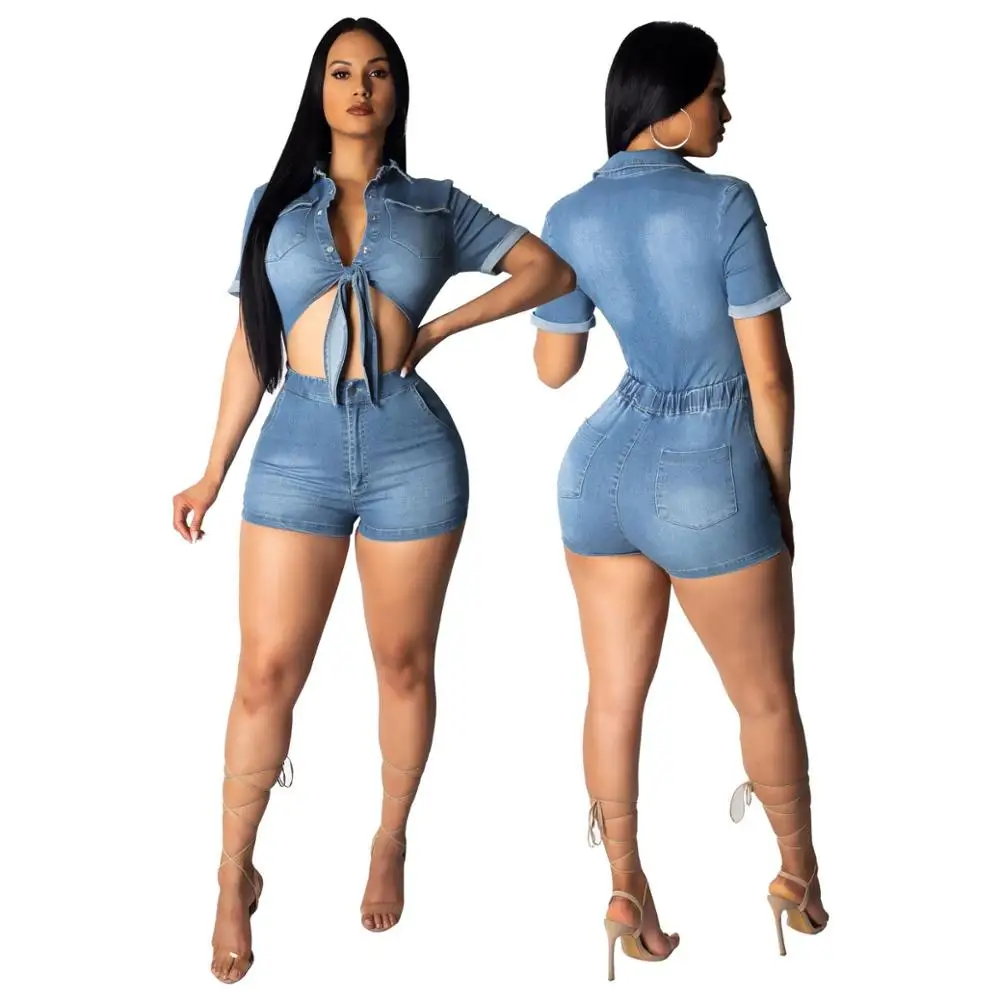 

9184 crop top shorts sexy denim xxx 98 jeans rompers shorts denim jumpsuits, Blue