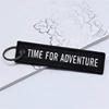 Direct factory production logo print woven two sided souvenir custom fabric key tag keychain
