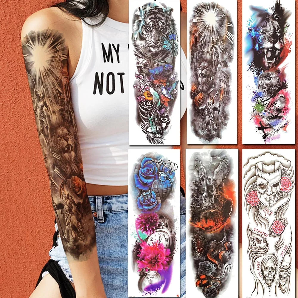 

Wholesale Long Custom Full Arm Knight Warrior Fake Temporary Tattoos Sticker For Men Lion Waterproof Tattoo Paper Body Art Light