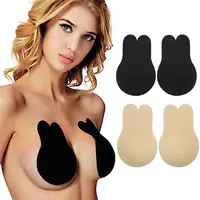 

Sexy Women Invisible Rabbit Ear Nipple Cover Push Up Bikini Bra Extension Silicone Nipple Stickers 9.5cm 11cm 13cm Black Nude