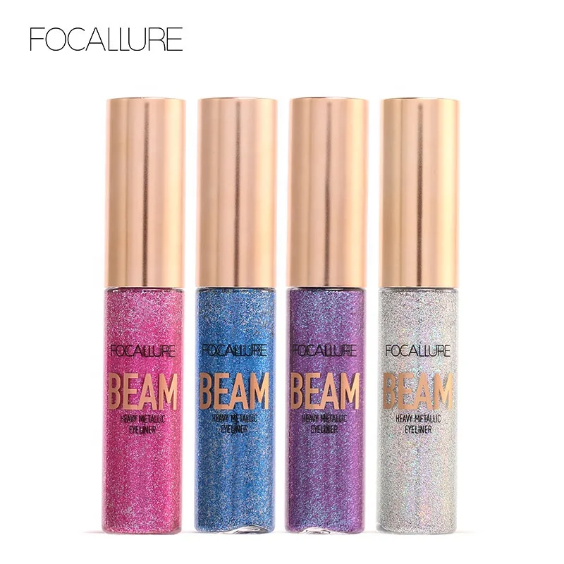 

FOCALLURE Eye Liner stamp Cosmetics Waterproof Shimmer Pigment Silver Gold Metallic Liquid Glitter Eyeliner, 5 colors for choice