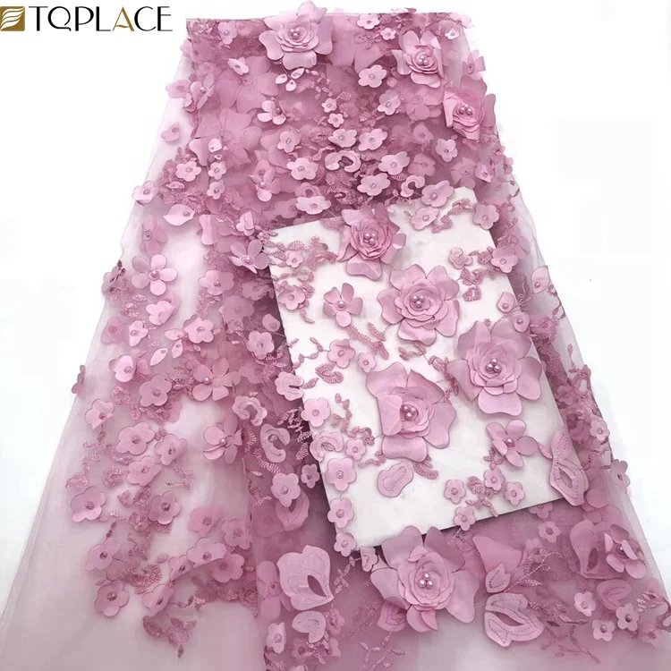 

Bridal 3d flower embroidered tulle lace fabric nigerian lace fabric 2019 for wedding dress, As picture