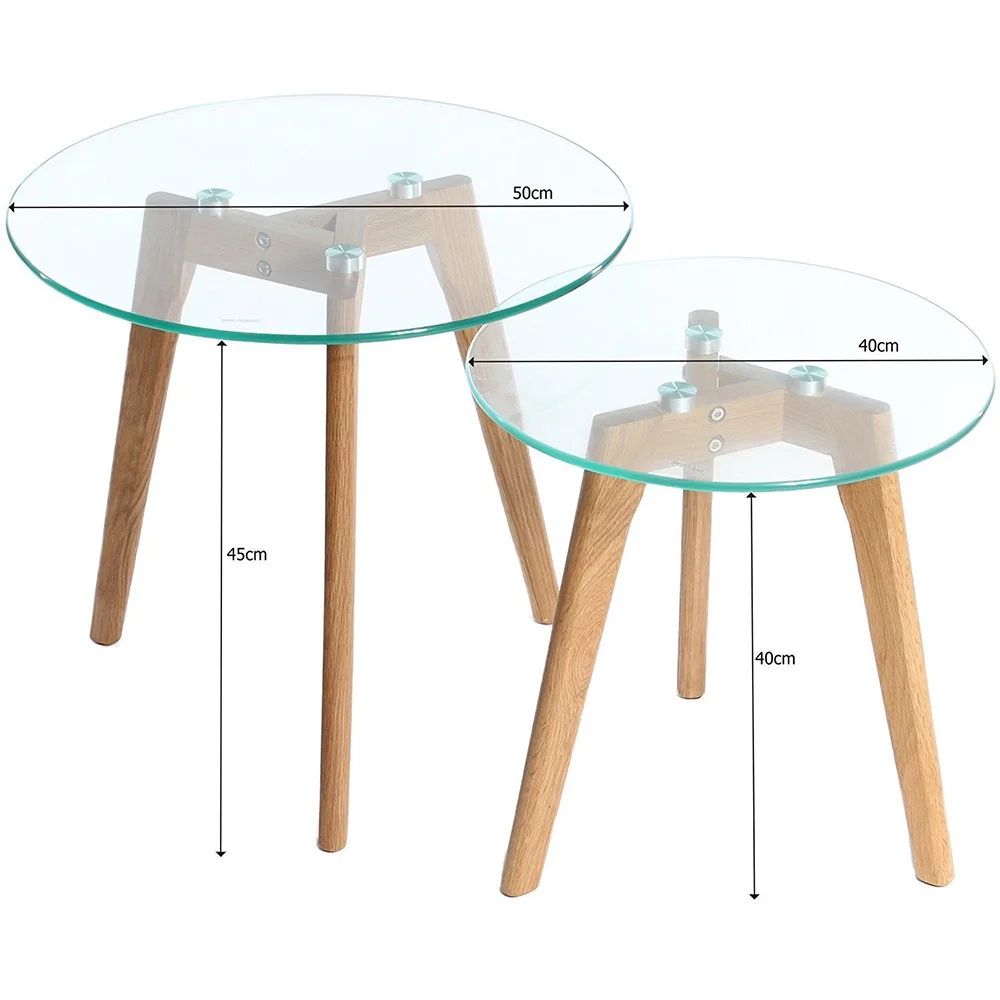 

Kinmade Round Coffee Table Solid Wood Oak Legs Tempered Glass Top End Table Tea Table Living Room Furniture