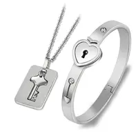 

New A Set Stainless Steel Jewelry Heart Locks Key Couple Bracelet