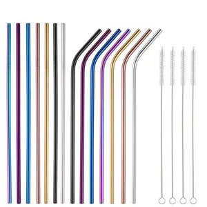 Image of High quality metal gold titanium straw,blue,rainbow stainless steel straw, 304 drinking straw