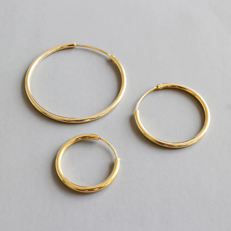 

Tonglin 925 sterling silver classic round gold earrings hoops 3 sizes
