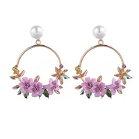 

Fashion Ladies Pear Ear Stud Alloy Crystal Polymer Clay Flowers Hoop Earrings