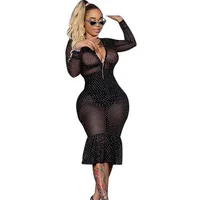

2019 eBay Popular On Solid Color Mesh Sexy Transparent Plus Size Women Bodycon Dress