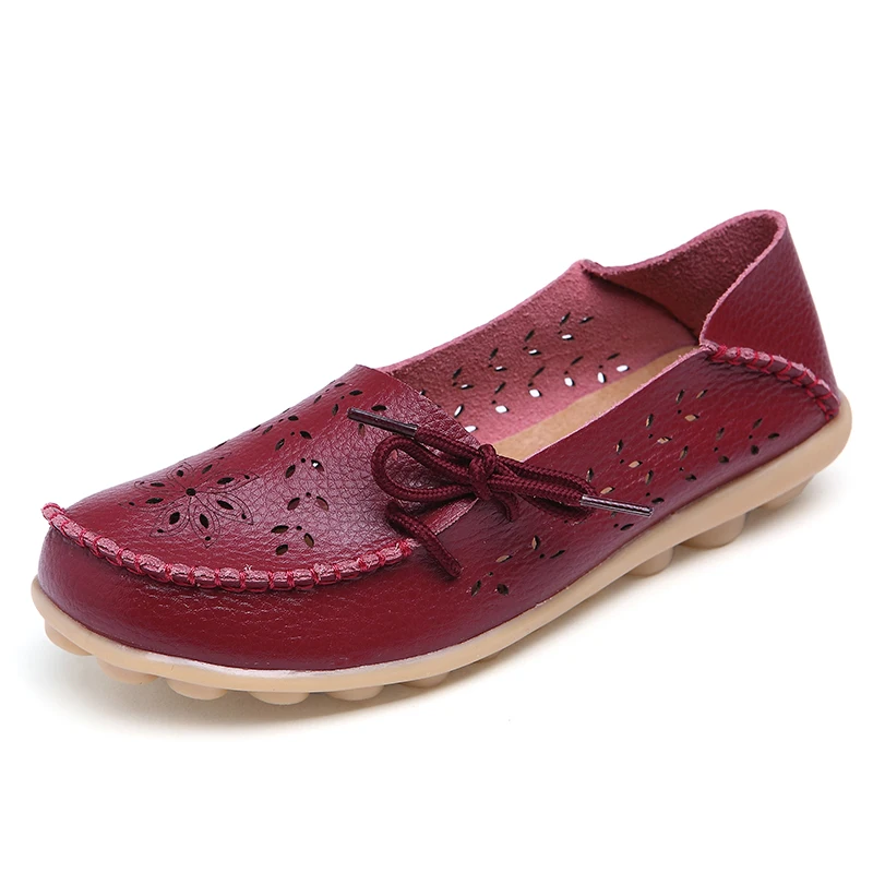 

summer large size leather flat shoes casual Breathable peas shoes for women