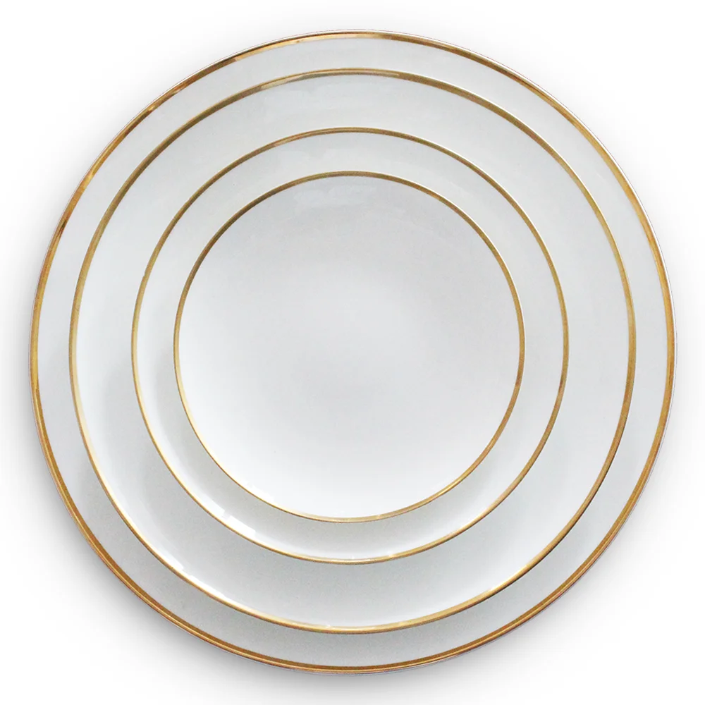 

2019 New Single Gold Rim Line new bone china ceramic steak plate, Red