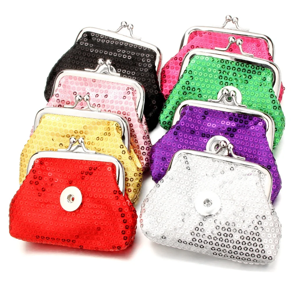 

Different Style Small Wallets Portable 18MM Snap Pouch For Jewelry, Yellow;red;purple;green;white;black