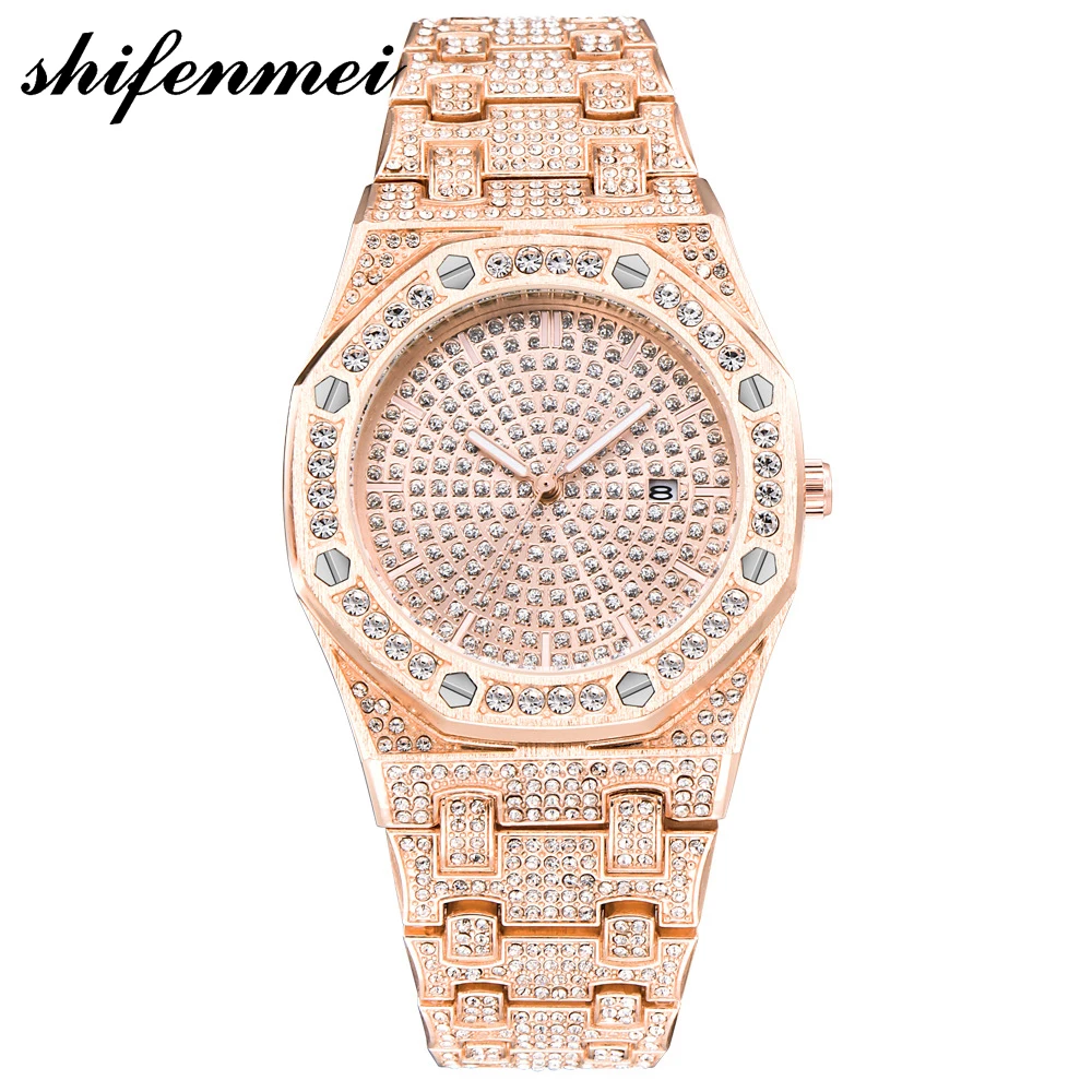 

custom fashion Calendar Date octagon rhinestone quartz alloy brand diamond watch for men, N/a