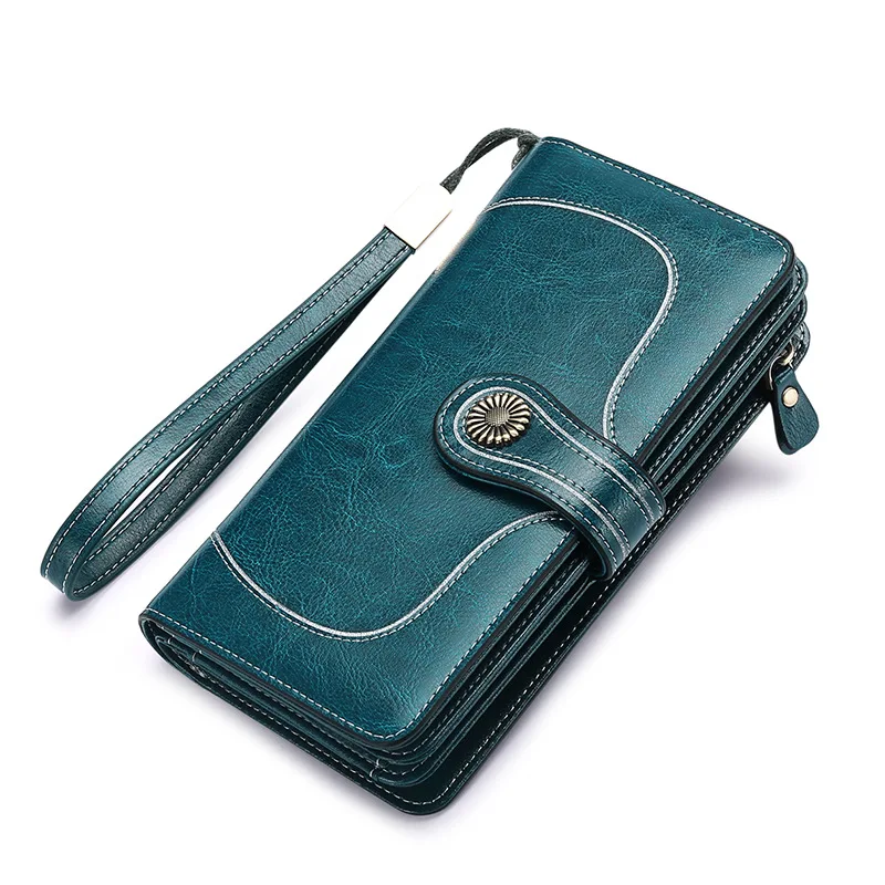 

Western luxury custom genuine leather purse long design women wallet factory