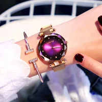 

Luxury Rose Gold Women Watches Fashion Diamond Ladies Starry Sky Magnet Watch Waterproof Female Wristwatch For Gift Clock 2019