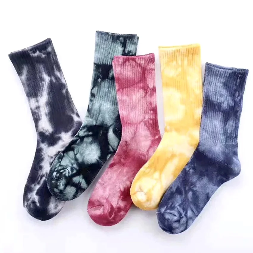 

Custom Logo Pink Street Fashion Colourful Women Long Tie Dye Crew Socks, Contrast color