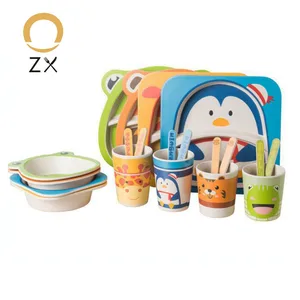 Customize animal pattern printing bamboo fiber tableware set for kids