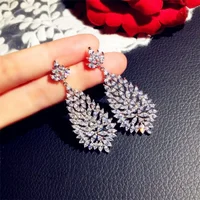 

Luxury Flower Drop Earrings Marquise Cut cz Real Party Wedding Dangle Earrings for women
