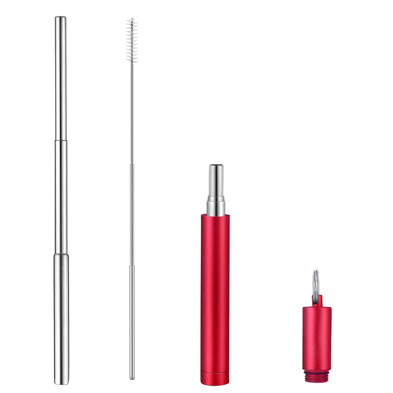 

Stainless Steel Metal Drinking Collapsible Telescopic Straw, Silver;blue;red