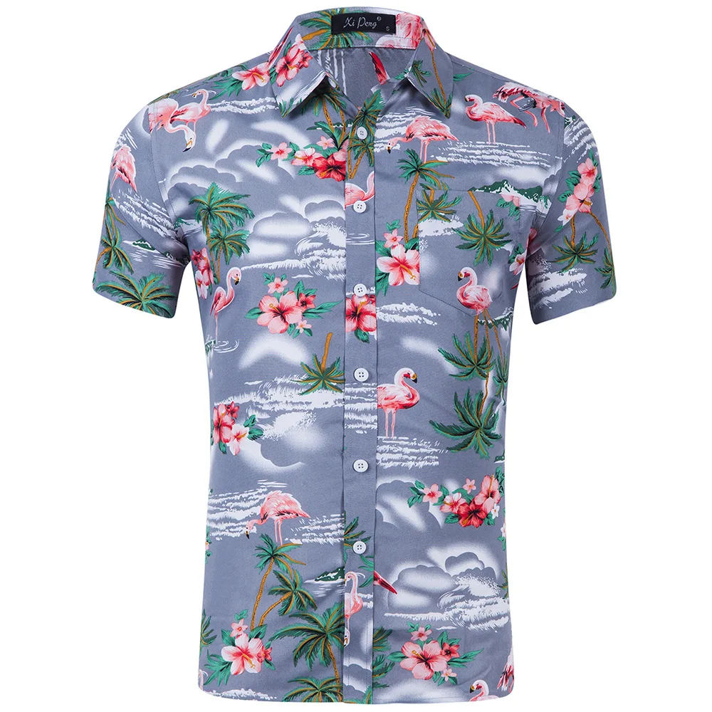 

Summer Holiday Beach Short Sleeve Floral Printed Rayon Hawaiian Shirt Aloha shirt