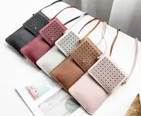 

Fashionable mini touch screen PU Studded Clear Window Women Girls mobile phone bag lovely coin purse with Crossbody Strap