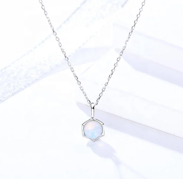 

Free Shipping S925 Sterling Silver Jewelry With Glass Gradient Necklace, White