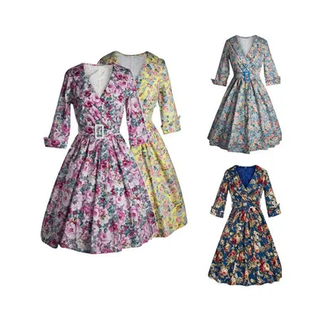 

Retro Dress wholesale Classic women 1950s 3/4 sleeve vintage rockabilly swing dress/party dress/evening dress