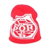 Wholesale Red Background Accept Custom Embroidery Logo Winter Knitting Beanie Caps