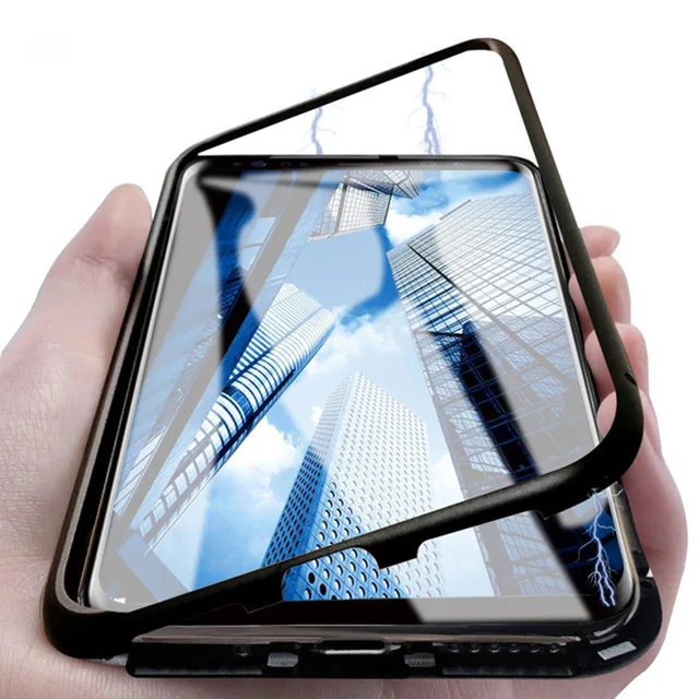 2019 newest product Tempered Glass Full Cover Mobile Phone Protection Case Cel Phone Case Magnetic Metal Phone Case For iphone