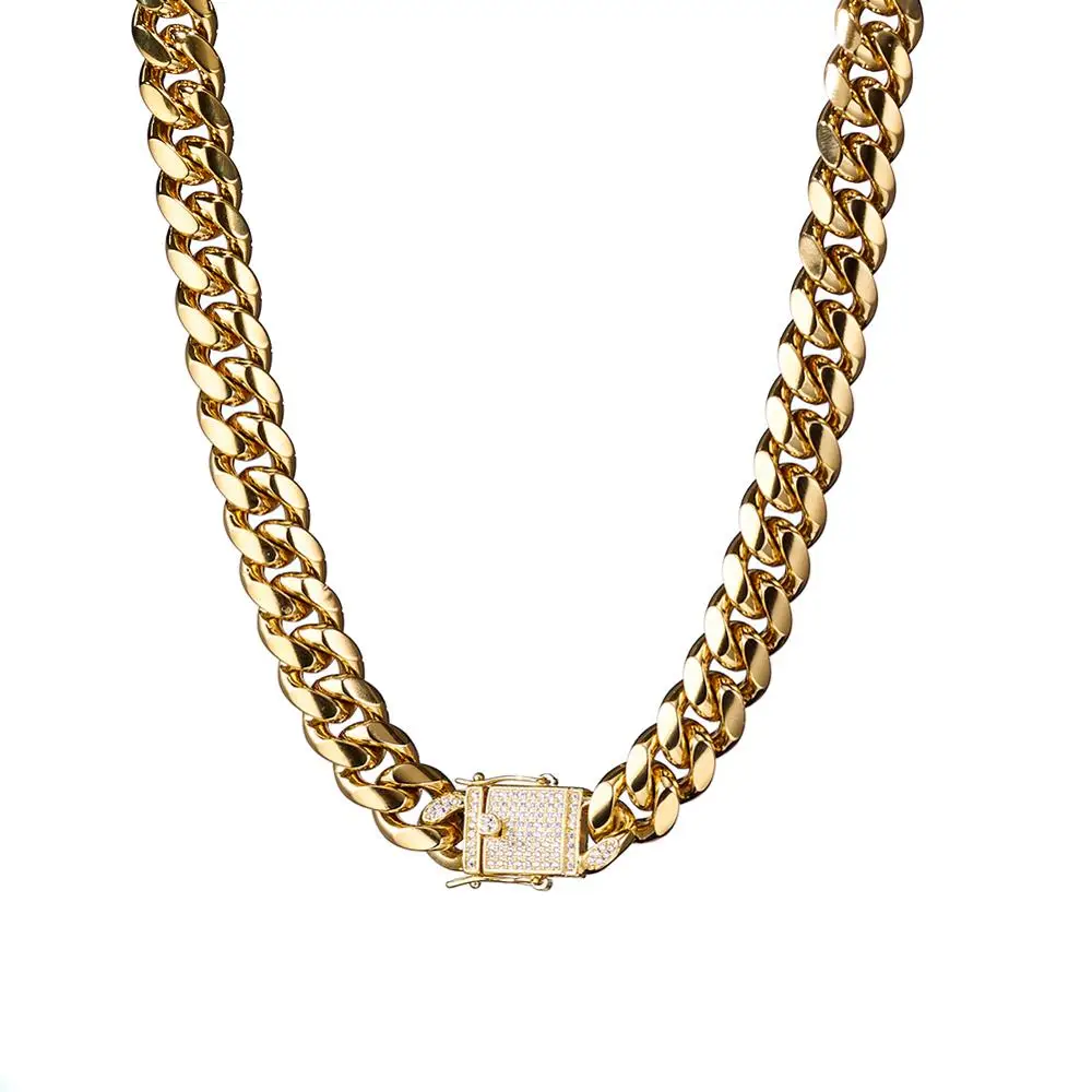 

Iced Out Diamond Clasp - Iced Out Men's Heavy Cuban Link Chain -14k 18k Men's Miami Cuban Jewelry Necklace, Gold(can be plated in black;rose gold)