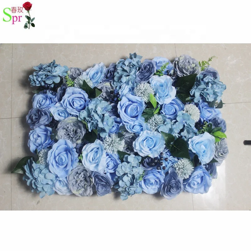 

SPR artificial flower wall rose hydrangea peony silk flower panels for table runner backdrop event party decorations, Mix blue