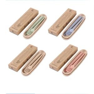 Image of Amity Eco-friendly Plastic portable outside travel wheat straw Tableware Cutlery Set with case