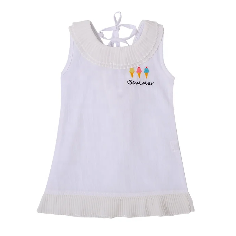 

New fashion baby embroidery print girls dress boutique kids clothing children 1/2/3 years girl dress design, White