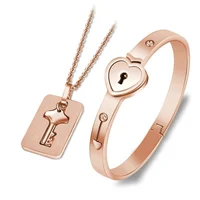 

Fashion Stainless Steel Meaning Jewelry Couple Bangle Bracelet Love Lock And Key Necklace