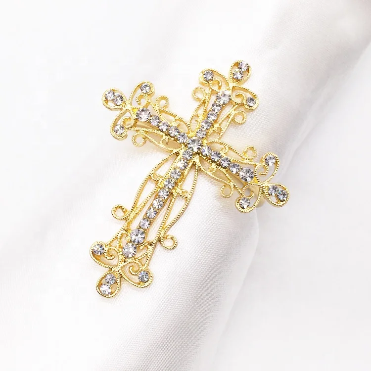 

Wedding Decors Rhinestone Metal Hammered Cross Napkin Ring, Clear crystal