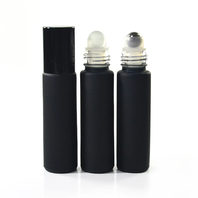 4ml 6ml 8ml 10ml Steel Roller Ball Perfume Essential Oil Frosted Matte Black Glass Roll on Bottle with Aluminum Cap