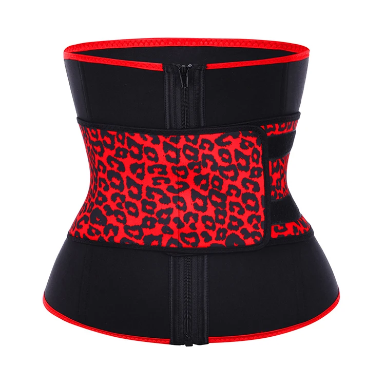 

Custom Logo Red Leopard Print Adjustable Compression Belt Slimming Tummy Women Neoprene Waist Trainer Private Label, Black