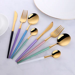 Image of Latest design 2019 plastic sets portuguese stainless steel matte gold cutlery