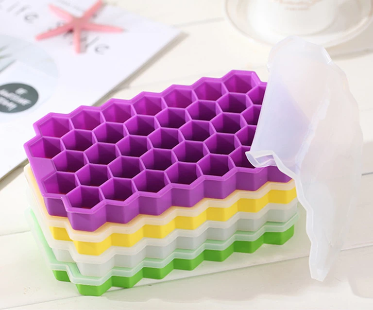 

Reusable BPA free Bee honeycomb soft easy to remove ice tray mold silicon ice cube mold ice block mold not age deformation, Multi-color