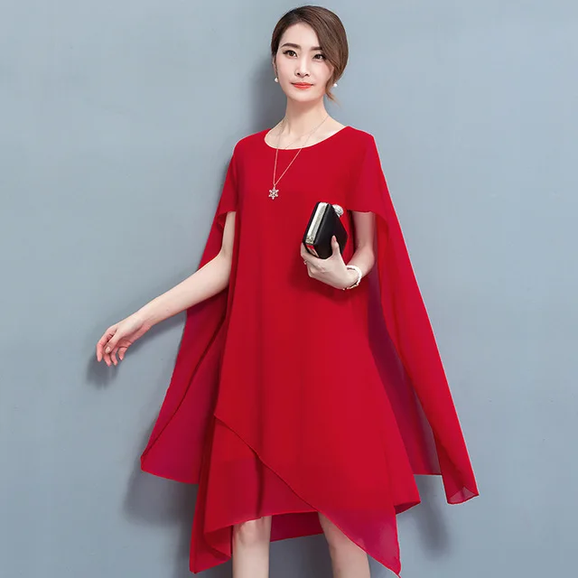 

Chiffon cape dress elegant formal Dinner dresses for women plus size 4xl 5xl summer robe party noble red clothing