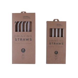 Image of LFGB/FDA Certified 8mm 21.5cm reusable stainless steel drinking straws with brush customized logo