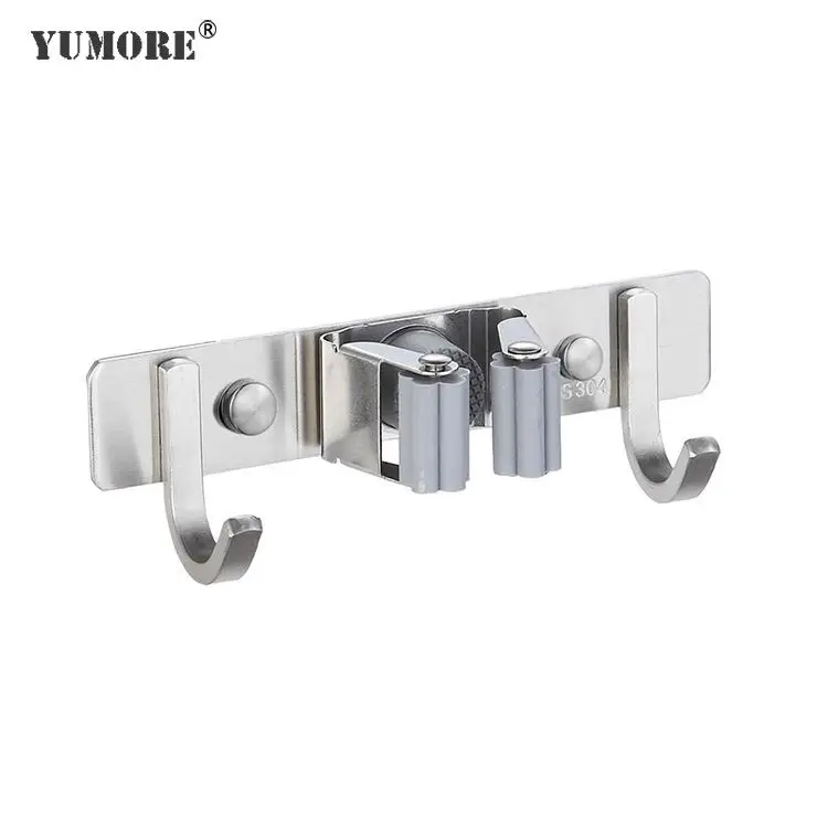 
304 Stainless Steel Hook Metal Tools Storage Rack Organizer Wall Mounted Mop And Broom Holders 