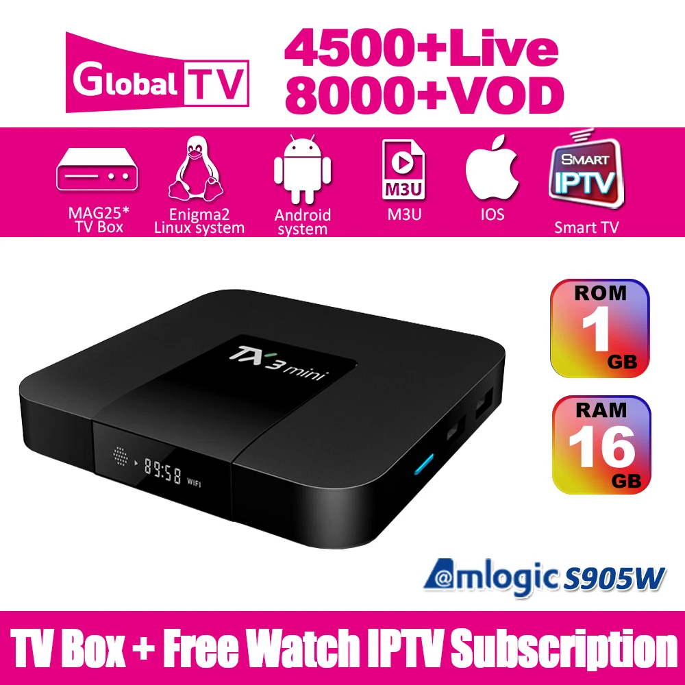 

FREE IPTV] TX3 mini 1GB 16GB Set Top Box Android TV Box Support U DISK and USB HDD Android 7.1 TV Box Streamer Player, N/a