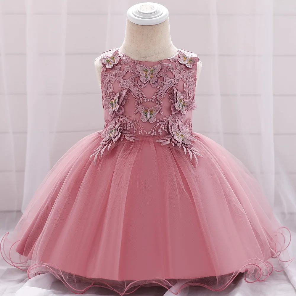 

Cross-border baby dress butterfly embroidery princess dress girl full moon dress cotton puff skirt spot, White/champagne/pink/blue/drak pink