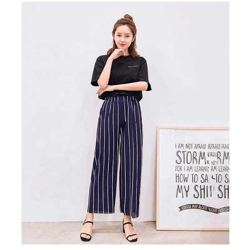

Women Casual Wear Pantalones Striped Wide Leg Pants Chic Stylish Trousers