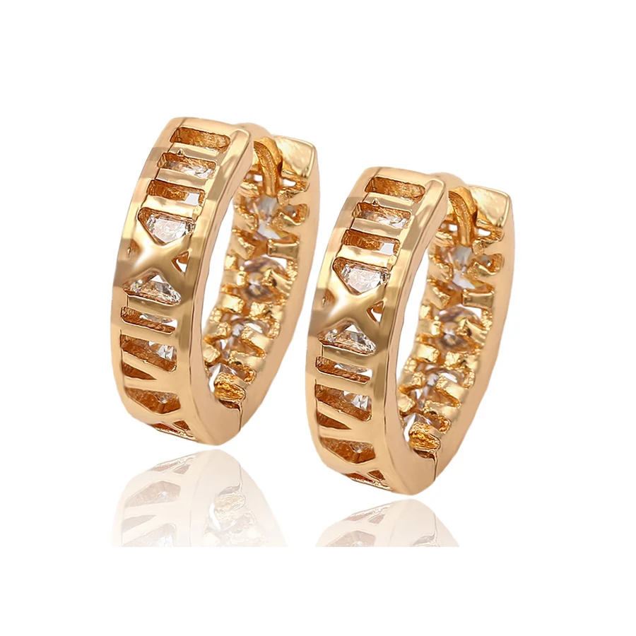 

91912 Invisible setting gemstone huggies earrings plain style girlish jewelry for sale