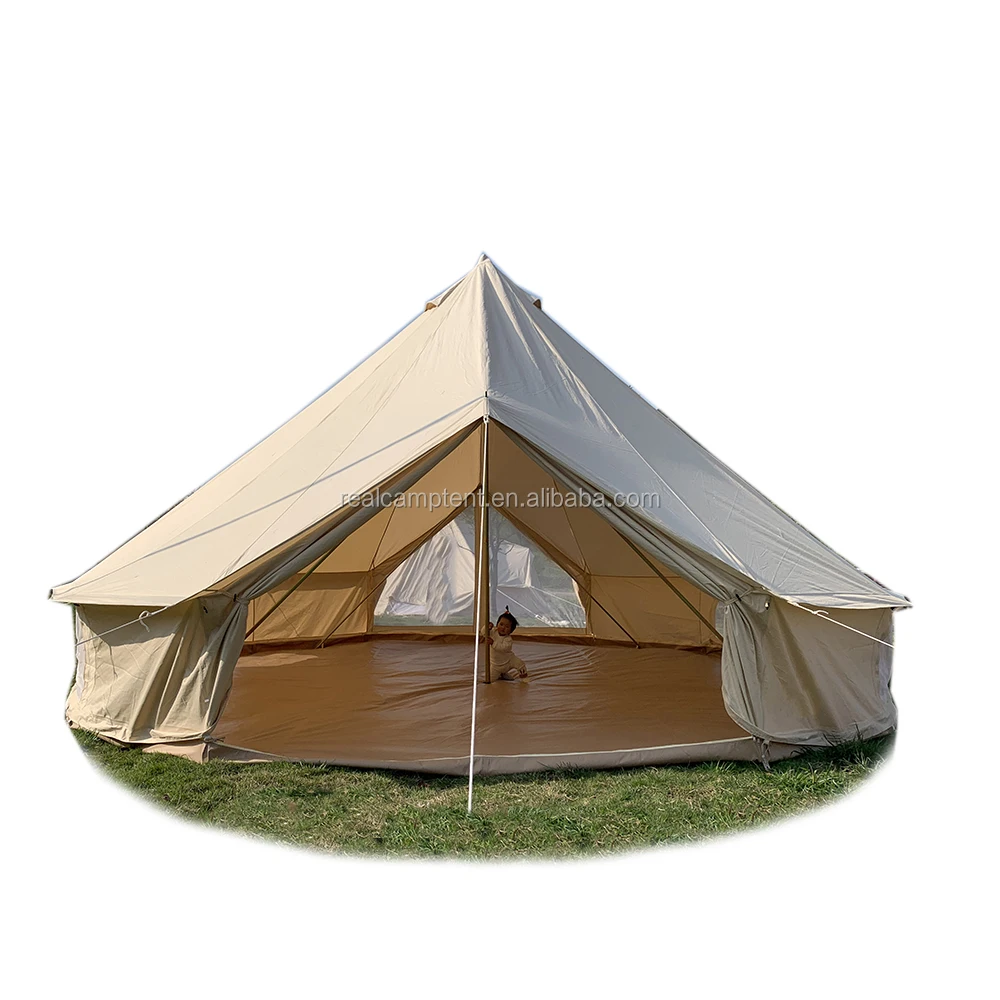 

Factory top quality 3m 4m 5m 6m glamping waterproof mould resistant UV protection canvas bell tent for sale, Beige;white;customized