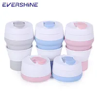 

Promotional durable food grade portable 350ml reusable custom travel coffee foldable silicone collapsible cup with lid Carabiner