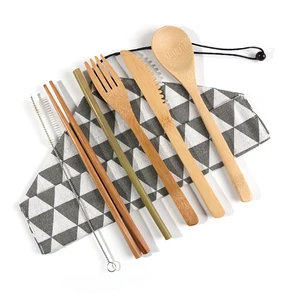 6 piece set Japanese cutlery fork knife with cloth bag travel camping outdoor portable cutlery set  bamboo camping