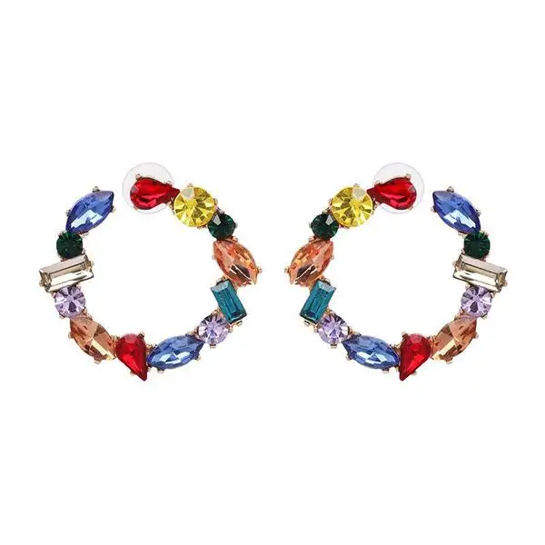 

2019 Hot Circle Hoop Crystal Diamond Rainbow Round Metal Earrings Jewelry For Women, Picture
