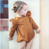 

wholesale newborn kids infant romper baby girl long sleeve toddler children mustard romper
